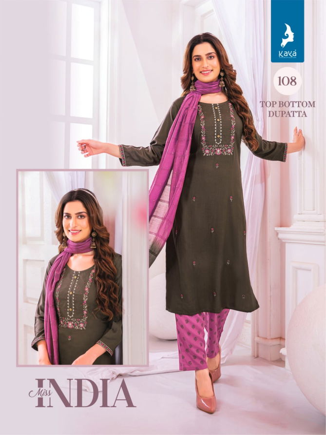 Miss India By Kaya Pocket Rayon Slub Designer Kurti With Bottom Dupatta Wholesale Online